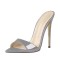 Pointed Open Toe Stiletto Heels Shiny  Slippers Sandals - Gray Patent