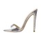 Pointed Open Toe Stiletto Heels Crocodile Pattern Slippers Sandals - Silver Patent