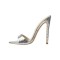 Italian Heel Peep Toe Crocodile Embossed Slip On Summer Sandals - Silver