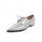 Pointed Toe Western Lace Up Loafer Oxford Shoes - Silver
