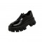 Round Toe Lace Up Chunky Heels Platforms Wednesday School Patent Loafers - Black