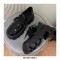 Round Toe Lace Up Chunky Heels Platforms Wednesday School Patent Loafers - Black