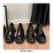 Round Toe Lace Up Chunky Heels Platforms Wednesday School Loafers - Black