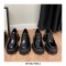 Round Toe Lace Up Chunky Heels Platforms Wednesday School Patent Loafers - Black