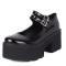 Round Toe Mary Janes Platforms Chunky Heels Pumps - Black Patent