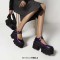 Round Toe Mary Janes Platforms Chunky Heels Pumps - Purple Patent