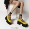 Round Toe Mary Janes Platforms Chunky Heels Pumps - Yellow Patent