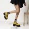 Round Toe Mary Janes Platforms Chunky Heels Pumps - Yellow Patent