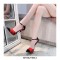 Pointed Toe Stiletto Metal Heels Ankle Buckle Straps Pumps - Red Black