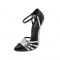 Pointed Toe Stiletto Metal Heels Ankle Buckle Straps Pumps - Silver Black