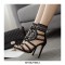 Peep Toe Stilettos Aztec Princess Ankle Straps Gladiator Glitter Sandals - Black