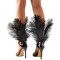 Peep Toe Ankle Straps Detachable Feathers Ankle Straps Stiletto Sandals - Black Patent