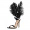 Peep Toe Ankle Straps Detachable Feathers Ankle Straps Stiletto Sandals - Black Patent