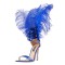 Peep Toe Ankle Straps Detachable Feathers Ankle Straps Stiletto Sandals - Blue Patent