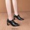 Pointed Toe Chunky Heels Sharp Texture Front Decorated Zipper Elegant Office Party Loafers Pumps - Black