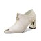 Pointed Toe Chunky Heels Sharp Texture Front Decorated Zipper Elegant Office Party Loafers Pumps - Gray