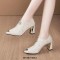 Pointed Toe Chunky Heels Sharp Texture Front Decorated Zipper Elegant Office Party Loafers Pumps - Gray