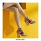 Chunky Heels Peep Toe Ankle Straps Rhinestones Birdy Sandals  - Multicolor
