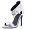 Peep Toe Stiletto Heels Ankle Rivet Decorated Back Zipper Straps Denim Sandals - Blue