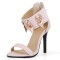 Peep Toe Stiletto Heels Ankle Rivet Decorated Back Zipper Straps Snake Print Sandals - Pink