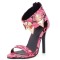 Peep Toe Stiletto Heels Ankle Rivet Decorated Back Zipper Straps Snake Print Sandals - Rose Red