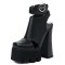 Round Toe Chunky Heels Punk Rivets Ankle Buckle Straps Platforms Pumps - Black