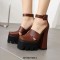 Round Toe Chunky Heels Punk Rivets Ankle Buckle Straps Platforms Pumps - Auburn