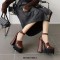 Round Toe Chunky Heels Punk Rivets Ankle Buckle Straps Platforms Pumps - Auburn