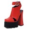Round Toe Chunky Heels Punk Rivets Ankle Buckle Straps Platforms Pumps - Red