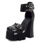 Square Toe Chunky Heels Punk Rivets Ankle Buckle Straps Platforms Pumps - Black