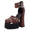 Square Toe Chunky Heels Punk Rivets Ankle Buckle Straps Platforms Pumps - Auburn