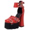 Square Toe Chunky Heels Punk Rivets Ankle Buckle Straps Platforms Pumps - Red