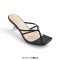 Open Square Toe Kitten Heel Slip On Transparent Summer Sandals - Black Faux Leather