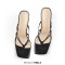 Open Square Toe Kitten Heel Slip On Transparent Summer Sandals - Black Faux Leather