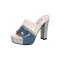 Peep Toe Multicolor Platform Rhinestones Sandals  - Blue