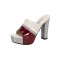 Peep Toe Multicolor Platform Rhinestones Sandals  - Red