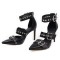Pointed Toe Stiletto Heels Ankle Buckle Straps Rivets Punk Gothic Pumps - Black Faux Leather