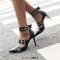 Pointed Toe Stiletto Heels Ankle Buckle Straps Rivets Punk Gothic Pumps - Black Faux Leather