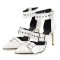 Pointed Toe Stiletto Heels Ankle Buckle Straps Rivets Punk Gothic Pumps - White Faux Leather