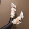 Pointed Toe Stiletto Heels Ankle Buckle Straps Rivets Punk Gothic Pumps - White Faux Leather
