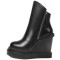 Round Toe Side Zipper Elegant Ankle High Wedges Boots - Black