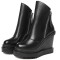 Round Toe Side Zipper Elegant Ankle High Wedges Boots - Black