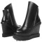 Round Toe Side Zipper Elegant Ankle High Wedges Boots - Black