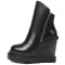 Round Toe Side Zipper Elegant Ankle High Wedges Boots - Black