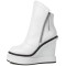 Round Toe Side Zipper Elegant Ankle High Wedges Boots - White