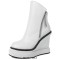 Round Toe Side Zipper Elegant Ankle High Wedges Boots - White