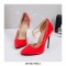 Pointed Toe Stiletto Heels Ankle Chain Straps Dorsay Pumps - Red Patent