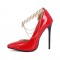Pointed Toe Stiletto Heels Ankle Chain Straps Dorsay Pumps - Red Patent