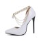 Pointed Toe Stiletto Heels Ankle Chain Straps Dorsay Pumps - White Patent