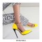 Pointed Toe Stiletto Heels Ankle Chain Straps Dorsay Pumps - Yellow Patent